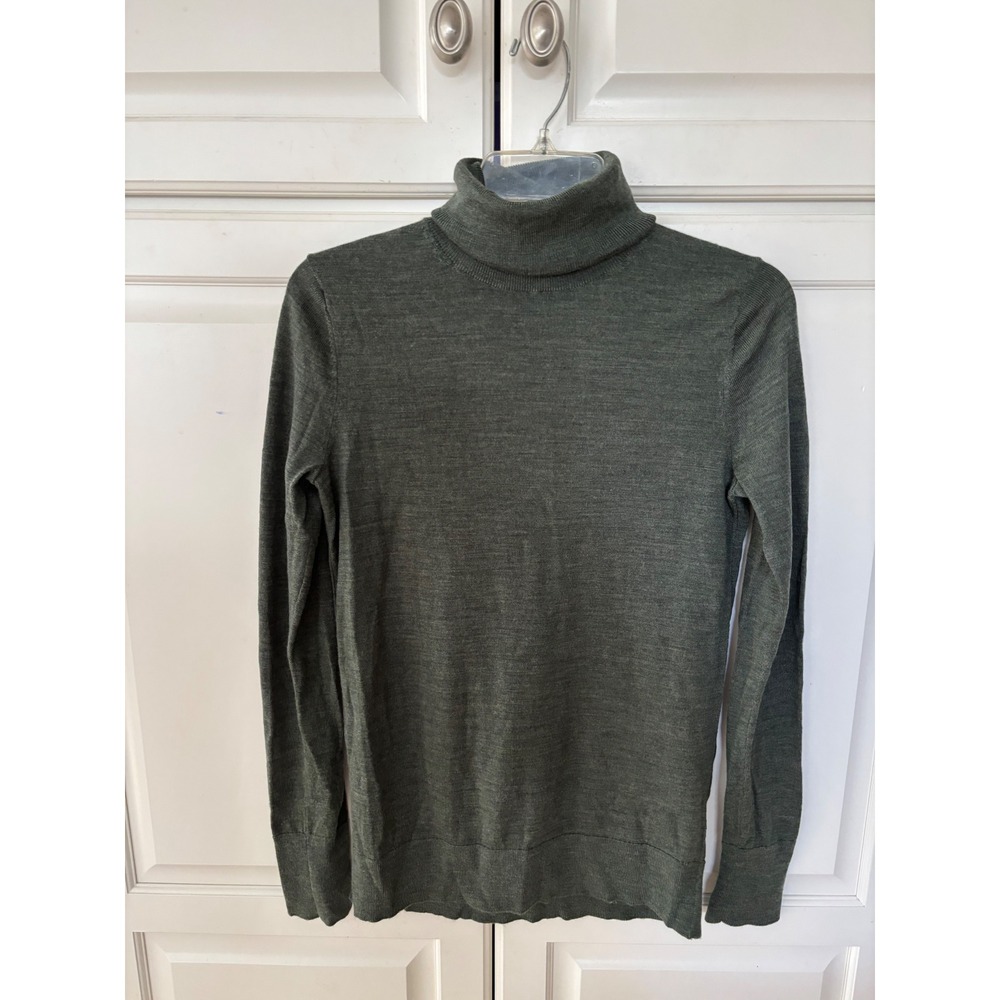 Gap Womens Extra Fine Merino Wool Turtleneck Sweater Olive Green Tall Small